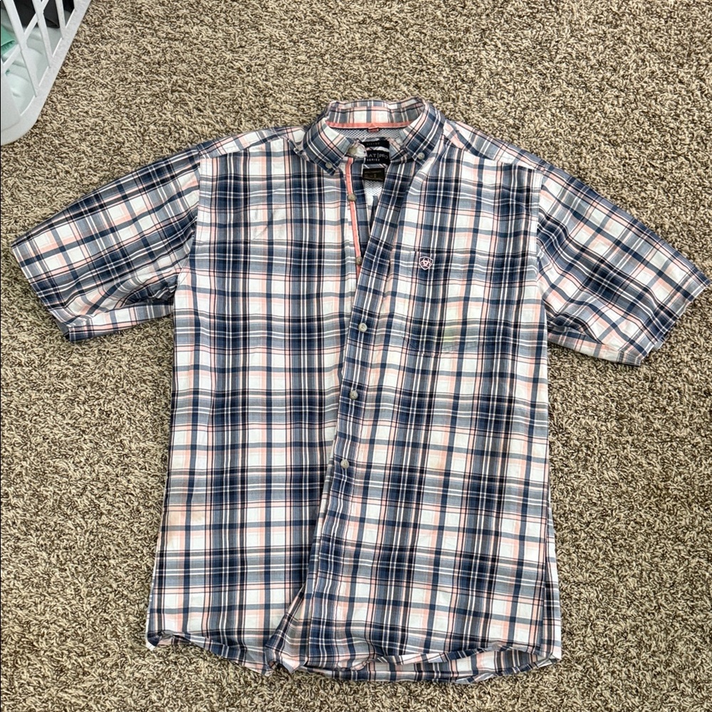 Ariat Men's Blue and White Plaid Button-Down Shirt
